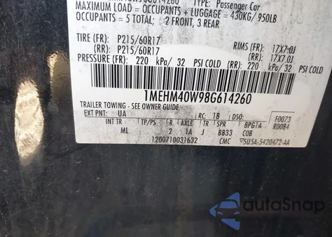 2008 Mercury Sable from USA, damaged, VIN 1MEHM40W98G614260